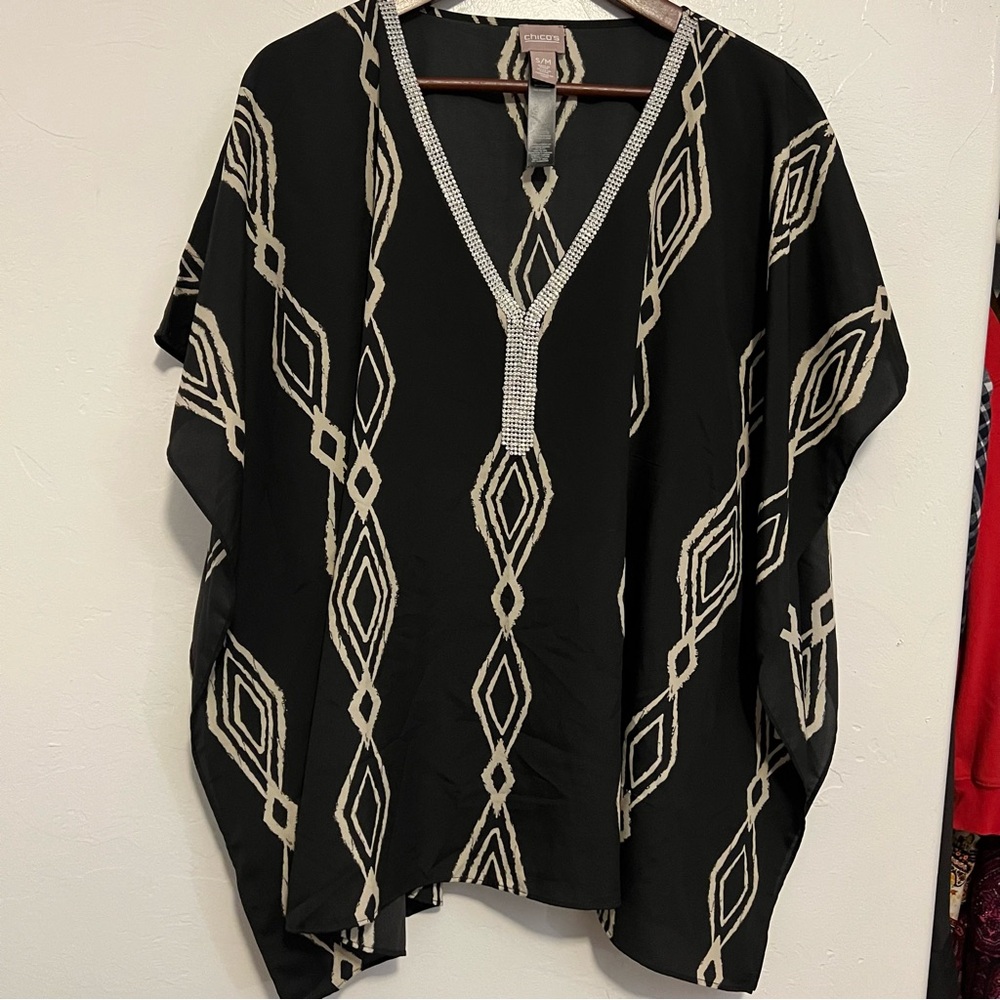 Chico's Black and Cream Diamond Pattern Tunic Size S/M Boho Western